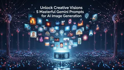 A concise, engaging description of ‘Unlock Creative Visions 5 Masterful Gemini Prompts for AI Image Generation’ that visually captures its central idea, showcasing the diverse and imaginative possibilities of AI art through prompt engineering.