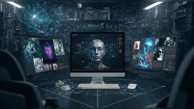 A curated digital portfolio displays diverse AI artworks, guiding artists.