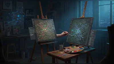 A painter’s easel transforms into a digital interface, generating fine art from text prompts.