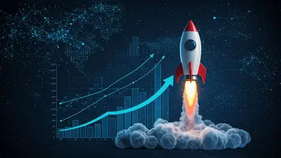 An AI-powered rocket symbolizing rapid ascent in search engine rankings through optimized content.