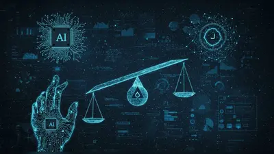 A metaphorical image of a balance scale with AI symbols, representing ethical considerations in AI writing.