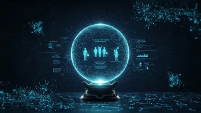 A holographic projection showcasing the future of content creation, highlighting AI-driven trends and immersive experiences.