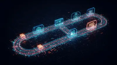 A streamlined digital content workflow, depicting AI-powered automation leading to enhanced productivity.
