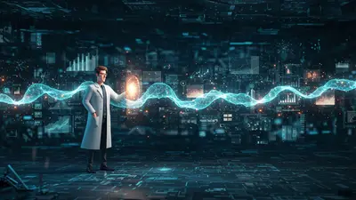 A data scientist empowered by AI, surrounded by glowing data visualizations, symbolizing career growth and enhanced capabilities.