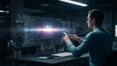 A concise, engaging description of ‘Unlock Developer Superpowers with Smart AI Coding Tools’ that visually captures its central idea, showing a developer empowered by AI.