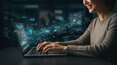 A writer effortlessly creates engaging blog content with the help of AI, symbolizing speed and success in content creation.