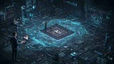 AI-driven project dashboard overseeing team tasks and progress, symbolizing streamlined management.