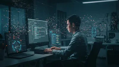 A developer efficiently codes with AI assistance, speeding up their workflow and mastering new techniques.