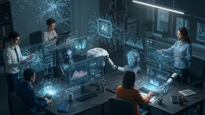 Humans and AI collaborating harmoniously to unlock new levels of productivity and innovation in the workplace.