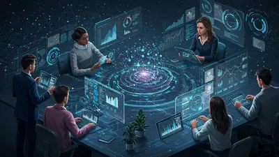 A vibrant depiction of a productive team utilizing AI tools to enhance collaboration and efficiency in a modern workspace.