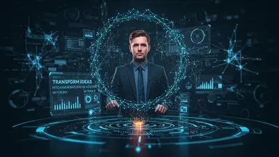 A concise, engaging description of ‘Transform Ideas into Amazing Videos with AI Tools’ that visually captures its central idea.