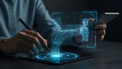 A user carefully crafts an AI prompt on a futuristic device, demonstrating the precise art of communicating with artificial intelligence for perfect results.