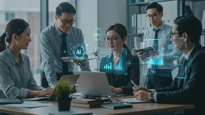 A dynamic team leverages simple AI tools to boost productivity, streamlining tasks and fostering seamless collaboration in a modern workspace.