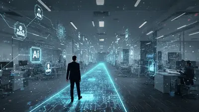 A person transitioning into a dynamic AI career path, symbolizing growth and new opportunities.