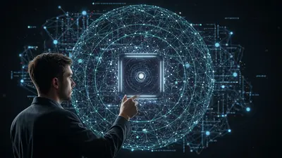An intricate visual representing smart AI tools automating tasks, symbolizing increased efficiency and reclaimed time for professionals.