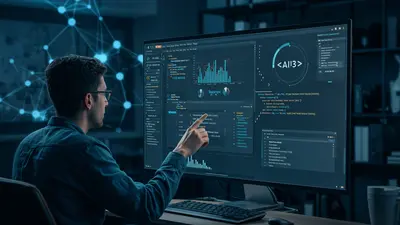 A developer leveraging AI tools to write superior code more efficiently, enhancing productivity and quality.