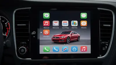 A personalized Apple CarPlay dashboard featuring a custom car image, showcasing a tailored driving experience.