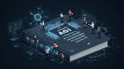 An open, glowing AI guidebook being explored by various individuals, representing an accessible guide to prompt engineering.
