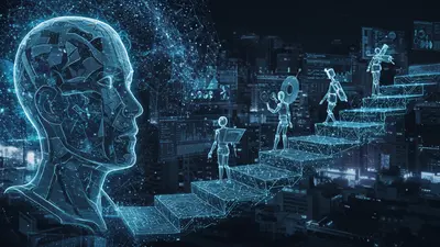 A concise, engaging description of ‘Unlock Your Future 5 Steps to a Thriving AI Career Path’ that visually captures its central idea.