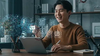 Showcases various AI tools seamlessly integrating into a workflow, symbolizing efficiency and time savings.
