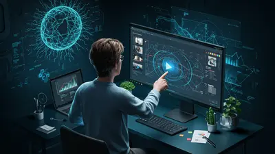 A visionary artist exploring dynamic video concepts generated by Google Veo 3 AI prompts, surrounded by neural network patterns.