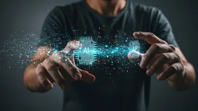 A human writer using an AI-powered content generation tool, symbolizing the future of AI content writing and skill adaptation.