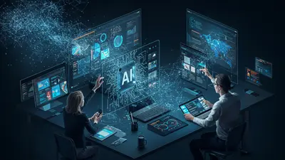 A visual representation of Generative AI tools enhancing marketing strategies, showing data, creative elements, and AI insights converging for brand success.