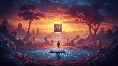 A mesmerizing depiction of AI creating beautiful, imaginative art for visual narratives.