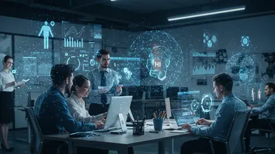 Visualizing the powerful synergy of human AI collaboration, demonstrating how teamwork with intelligent systems boosts productivity and transforms the modern workplace.