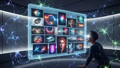 A digital artist mastering Gemini image prompts to create stunning AI art.