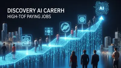 A visual representation of discovering an AI career path, with 5 clear steps leading to high-paying jobs in the field of artificial intelligence.