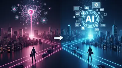 Visualize your journey to a thriving AI career with this depiction of professional transformation into the world of artificial intelligence.