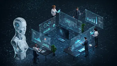 A visually compelling scene of professionals leveraging essential human skills alongside AI interfaces, symbolizing future job success in the AI era.