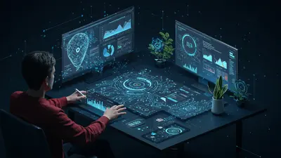 A dynamic visual of AI-powered marketing campaigns, showcasing data analytics, content generation, and strategic optimization.