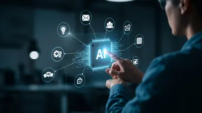 A marketer effectively leveraging AI tools to generate diverse and strategic content for various digital marketing channels, symbolizing innovative marketing success.