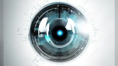 Future technology, blue eye light cyber security concept. Creating using generative AI tools