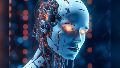 modern futuristic design robot-android close-up portrait, ai tools generated image