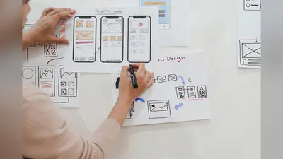 Close up ux developer and ui designer brainstorming interface wireframe design.Creative digital development agency