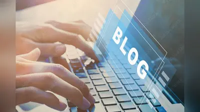 blog concept, blogger hands typing on keyboard, blogging