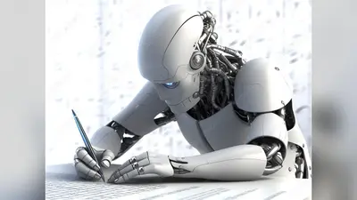 Robot writing. Concept of AI writing assistant. AI generated