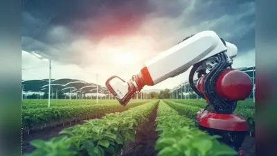Smart robotic farmers concept, robot farmers, Agriculture technology, Farm automation