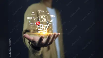Man or customer add products to card while online shopping at store. e-commerce marketing supplier offer discount and free shipping delivery to home. Marketplace platform and digital marketing concept