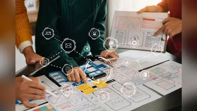 UX graphic designer planning application process development prototype wireframe for web smart phone. Creative digital development agency..