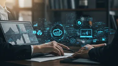 Visualizing the core of FinOps cloud strategy with financial graphs overlaid on cloud infrastructure, representing smart cost management and savings.