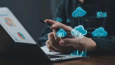 Financial analytics converging with cloud infrastructure, representing a master FinOps cloud strategy for optimizing cloud spending.
