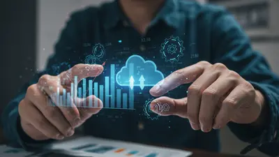 A concise and engaging description of ‘How to Implement a FinOps Cloud Strategy for Optimal Cost Management and Efficiency’ that summarizes its core idea in a visually compelling way, featuring a dashboard of financial metrics integrated with cloud infrastructure.