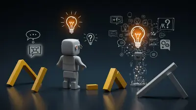 Visually understanding 6 key limitations of AI agents and their potential solutions in a complex digital environment.