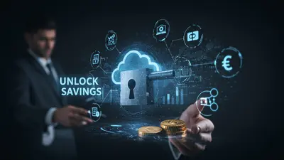 A visual representation of FinOps strategies, with financial charts and cloud icons, symbolizing unlocking cloud cost savings through effective management.