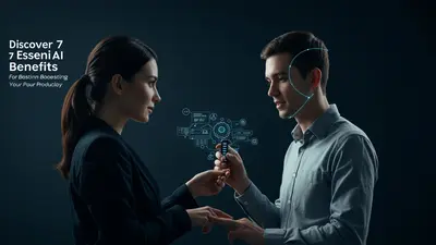 A person efficiently managing multiple tasks with the help of a digital AI assistant interface, symbolizing boosted productivity.