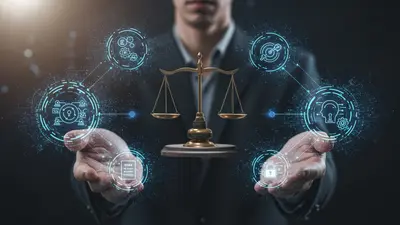 Five core ethical AI principles illuminated, guiding the development of trustworthy and responsible AI agents.